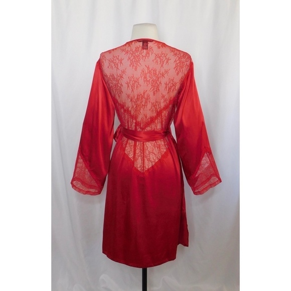 VS VICTORIA’S SECRET Red Satin Chantilly Lace Robe Valentine's Day X-Small Small - Picture 9 of 15